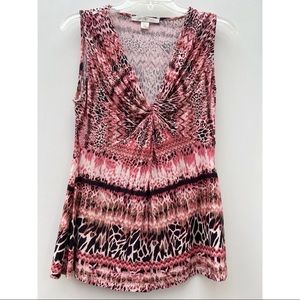 Boston Proper Animal Leopard Print Pink Brown Sleeveless Vneck Twist Bust Top